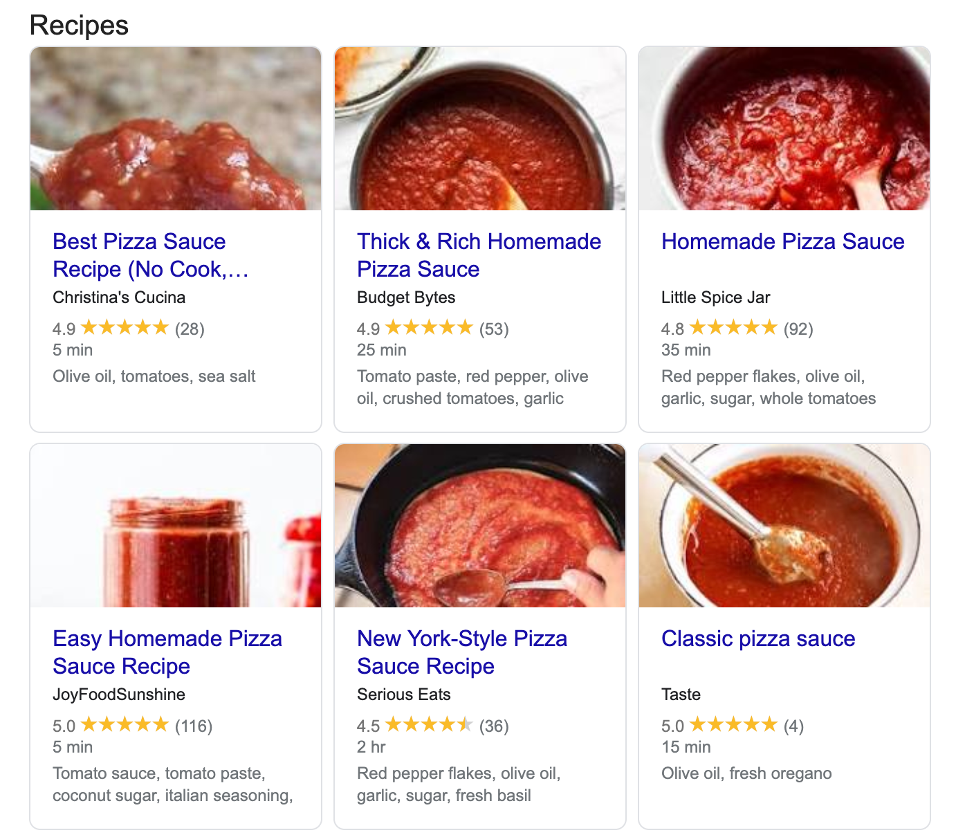 italian sauce recipe - carousel in SERP