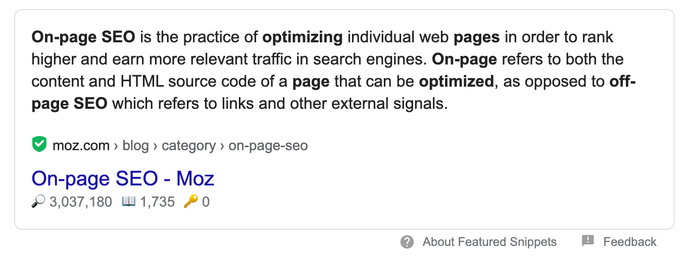 Featured Snippet for on-page SEO