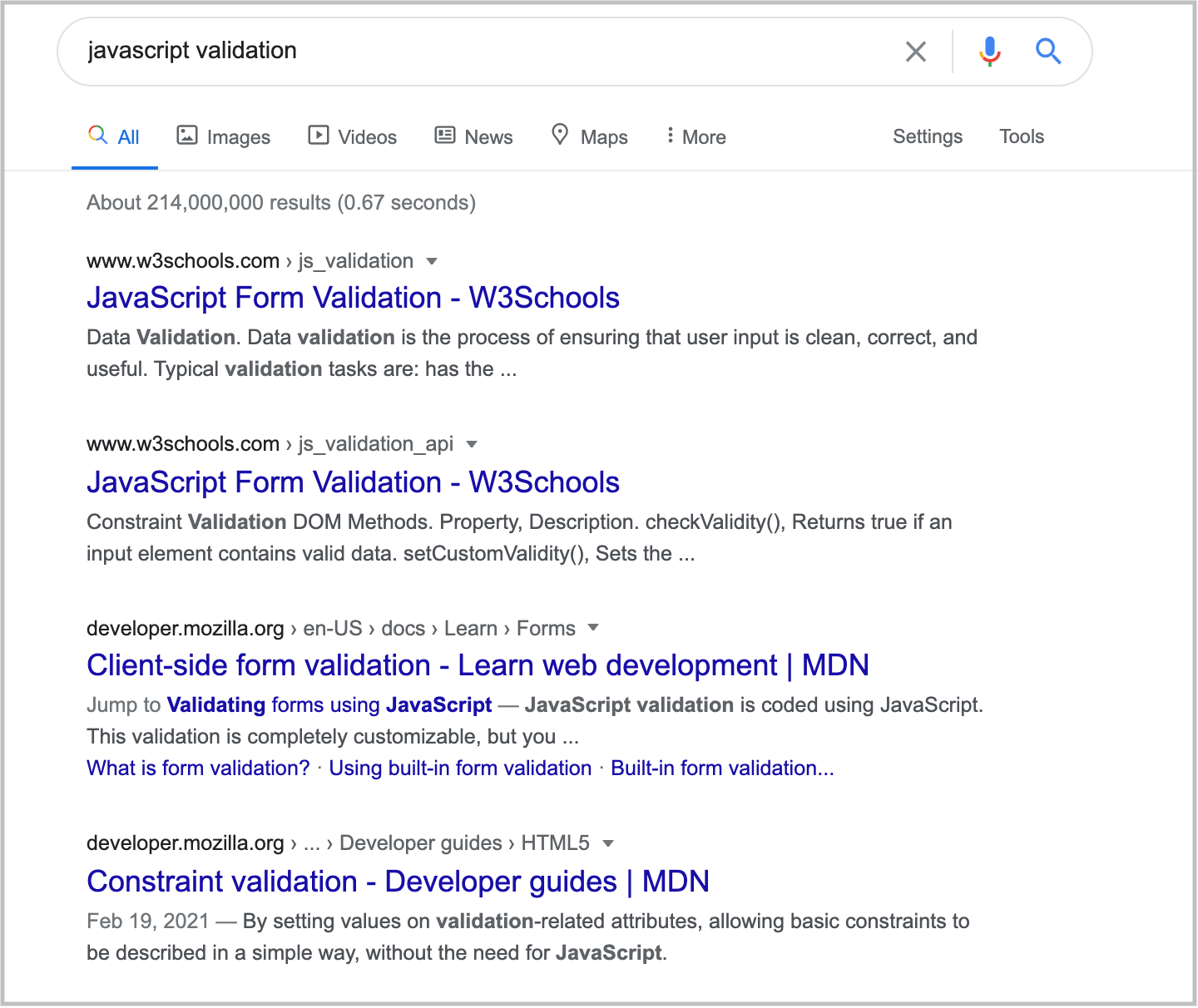 search results with no SERP features