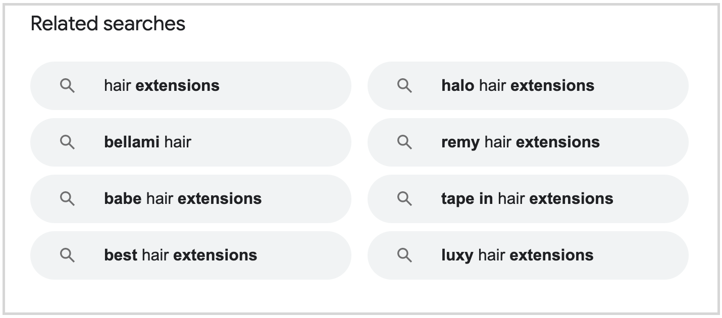 related searches in search results for hair extensions query