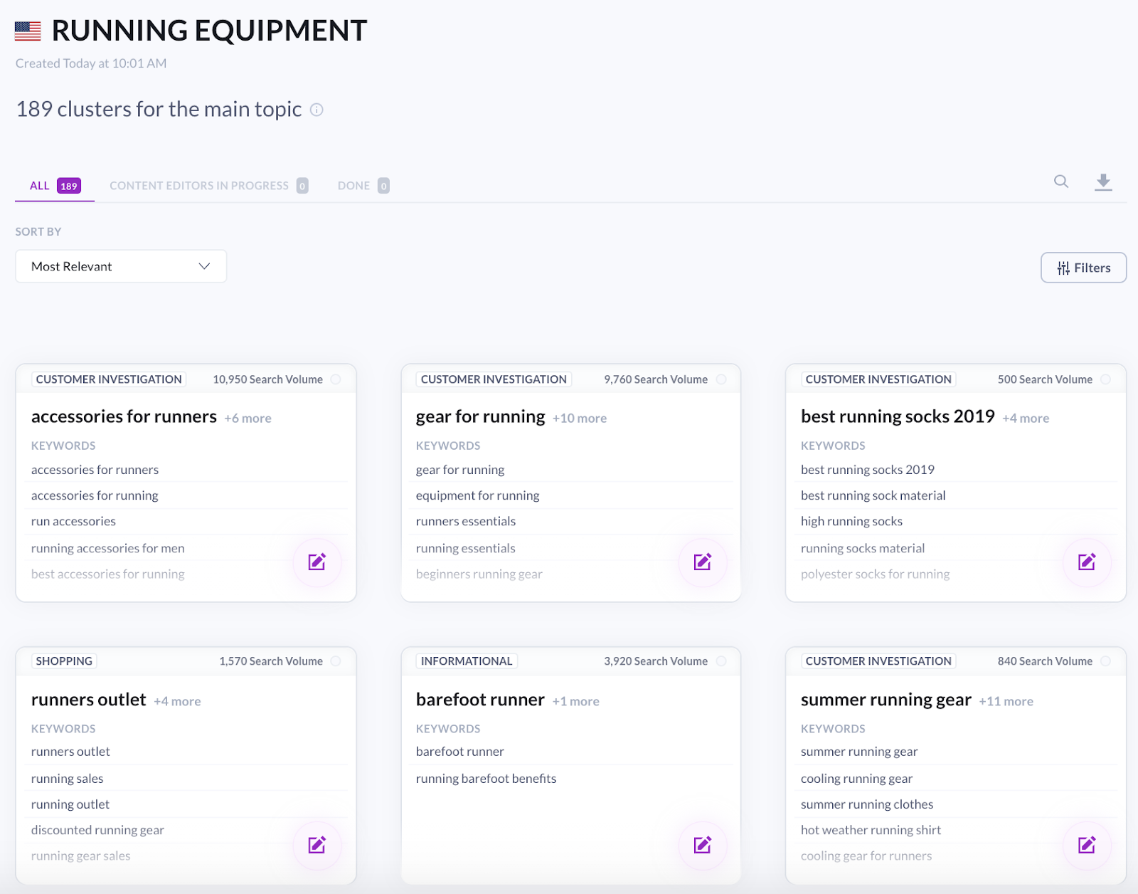 content planner for the running equipment query