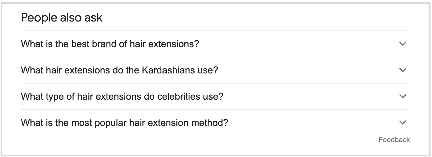 people also ask box in search results for hair extensions query