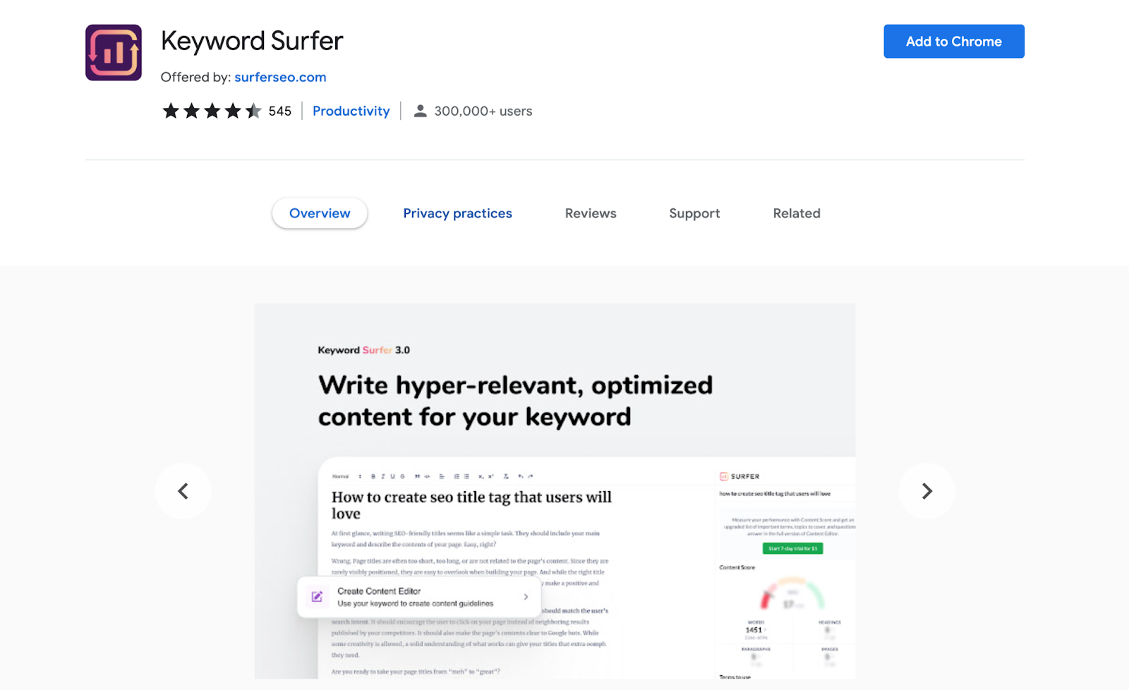 keyword surfer chrome extension