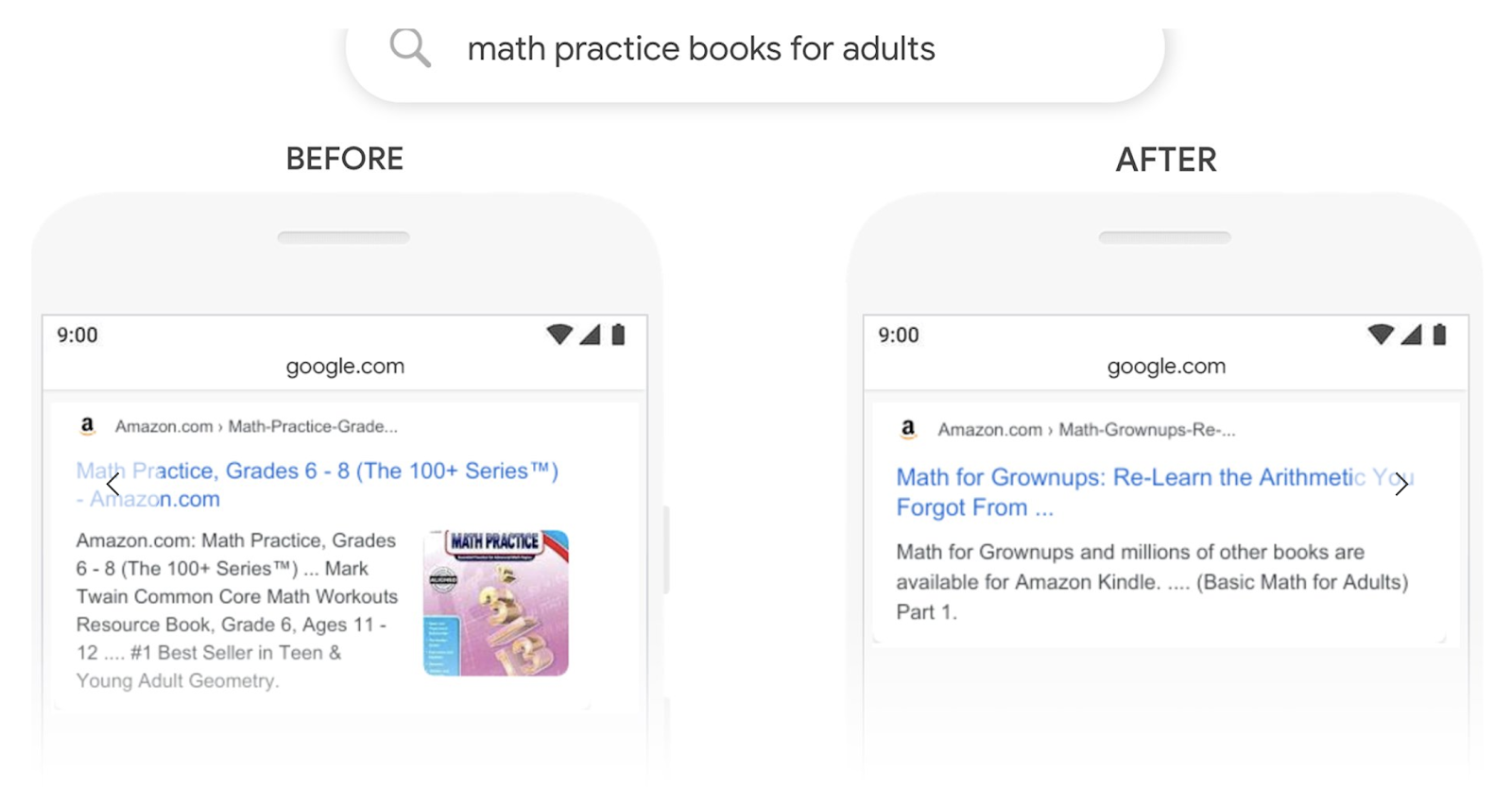 google search result after the bert update - math practice books example