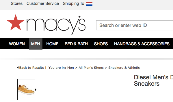 breadcrumbs on macy's site