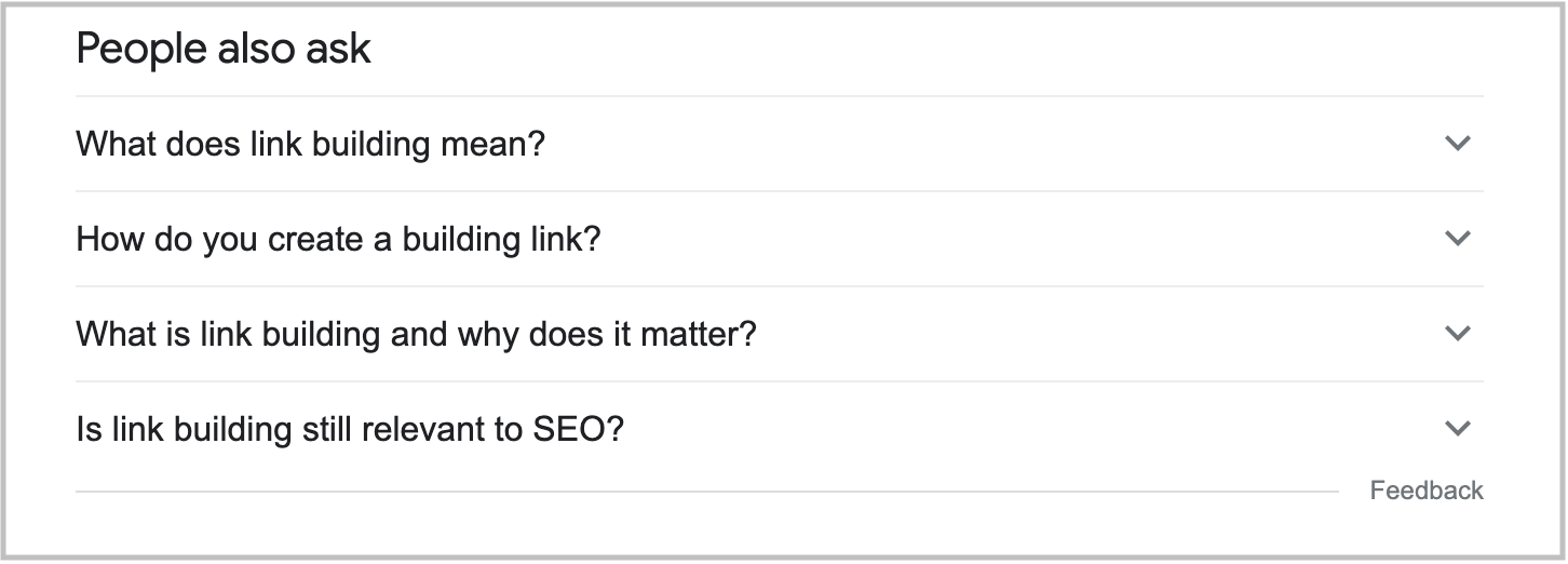 people also ask box in search results for link building keyword