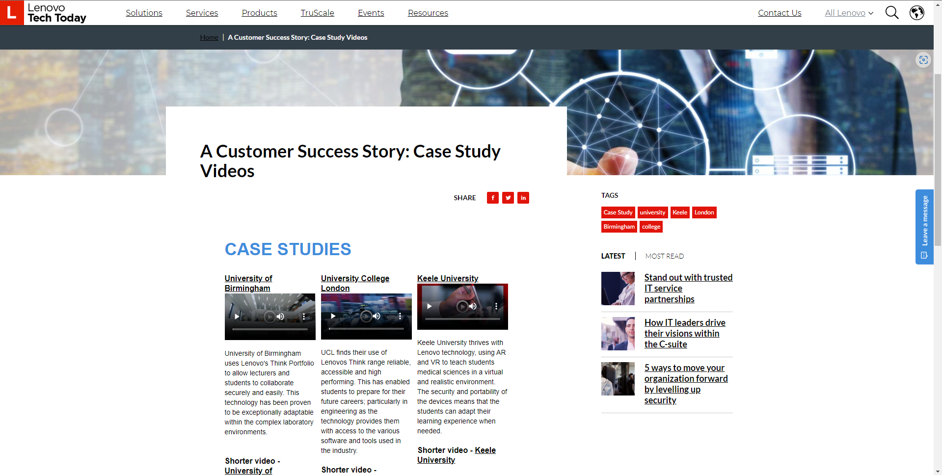 Lenovo website case study section