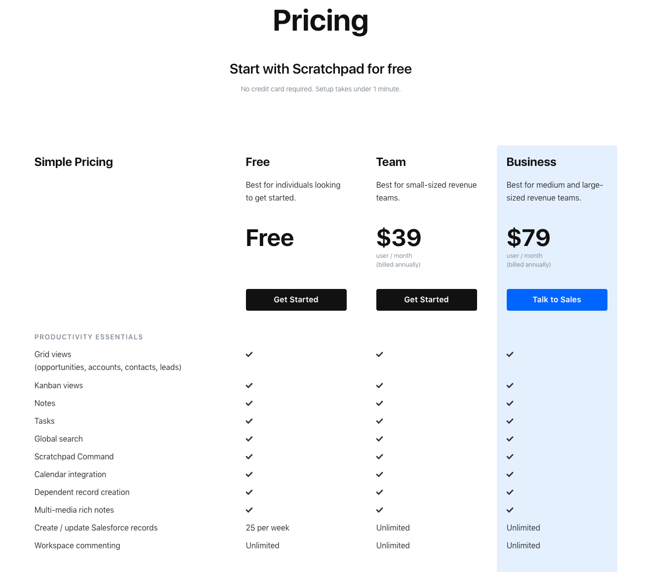 scratchpad.com's pricing page 